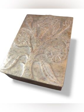 Handcrafted Floral Carved Stone Keepsake Trinket Box